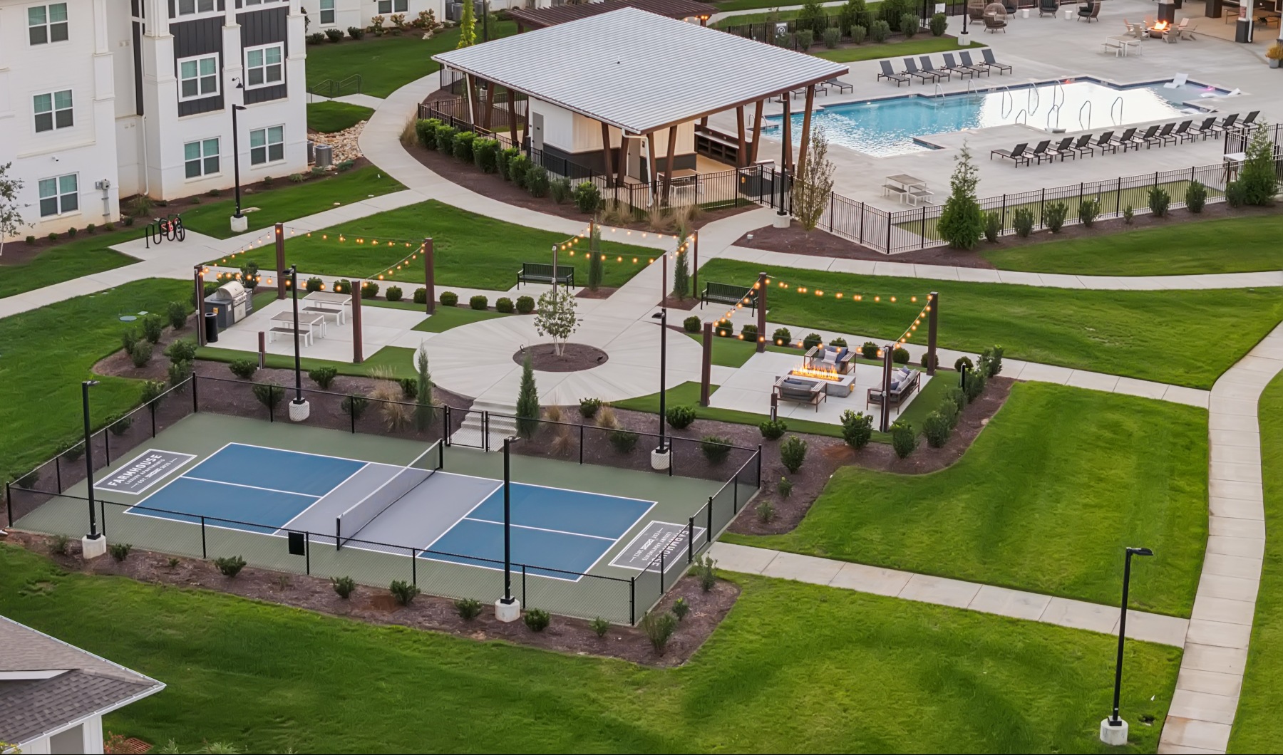 Resort-inspired amenities  aerial view of some of the outdoor amenities