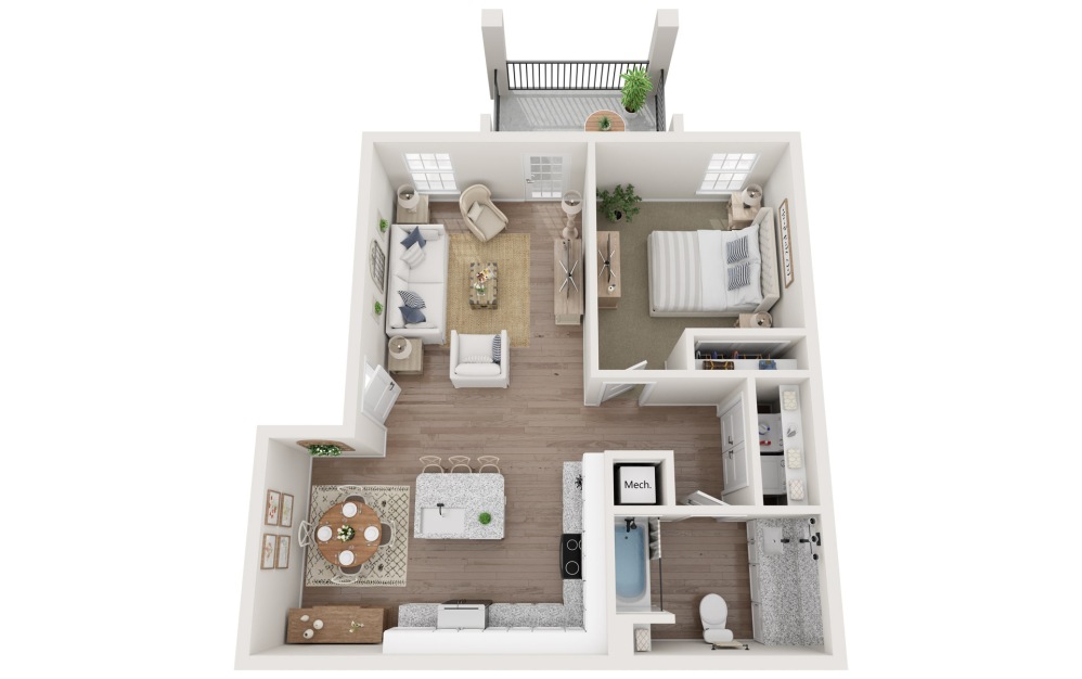 A1 - 1 bedroom floorplan layout with 1 bathroom and 783 square feet (3D)