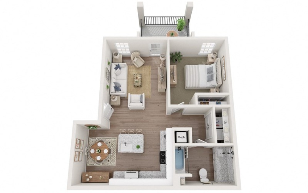 A3  - 1 bedroom floorplan layout with 1 bathroom and 783 square feet (3D)