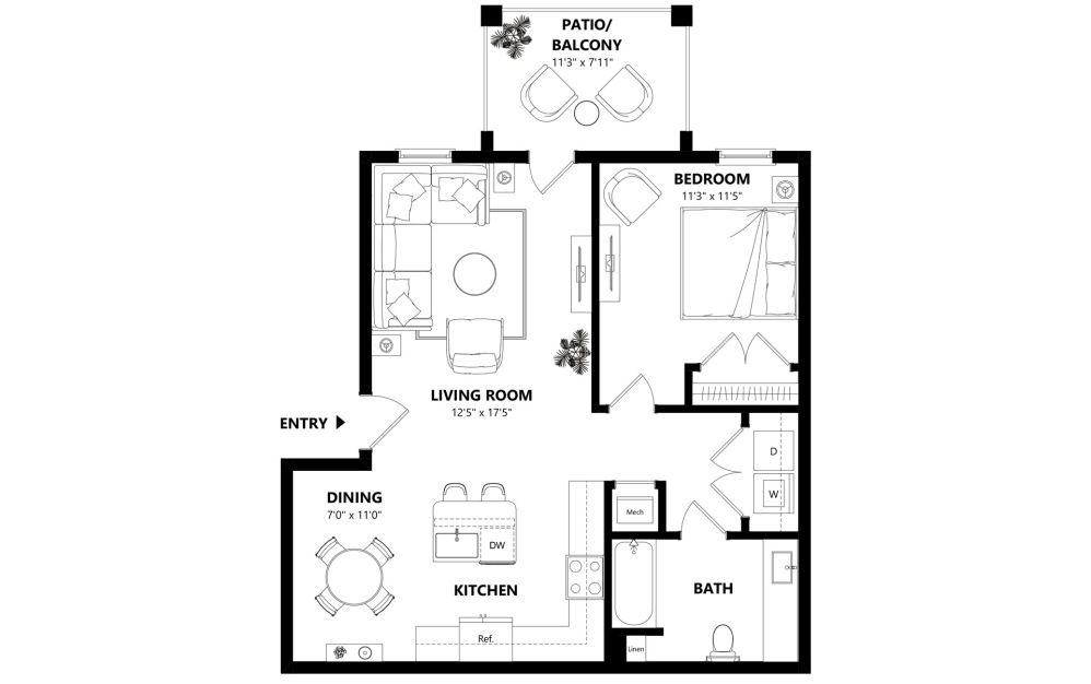 A3  - 1 bedroom floorplan layout with 1 bathroom and 783 square feet (2D)